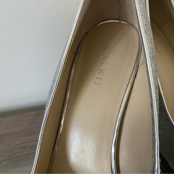 2/$30 Nine West Silver Glitter Sparkle Open Toe Heels - Picture 2 of 6